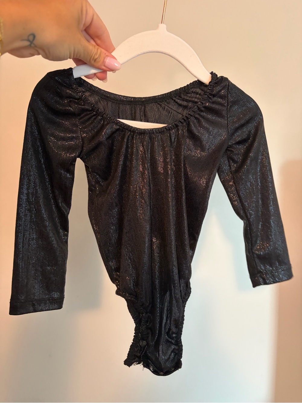 Baileys Blossoms Black Shimmery Long Sleeve Bodysuit 2t nwot image 2